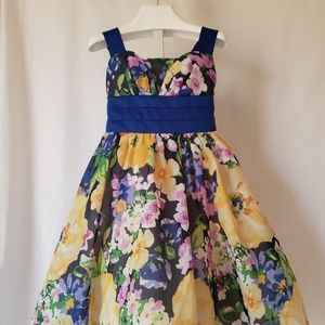 Yellow and Blue Floral Dress - Girls